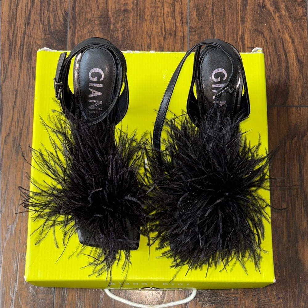 Gianni Bini Black Feather Heels